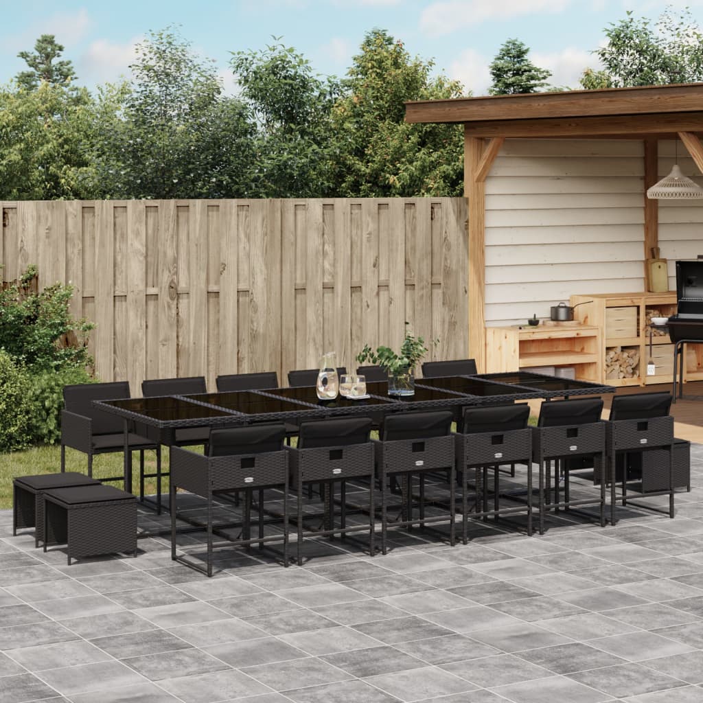 Set Mobilier De Exterior Cu Perne, 11 Piese, Negru, Poliratan