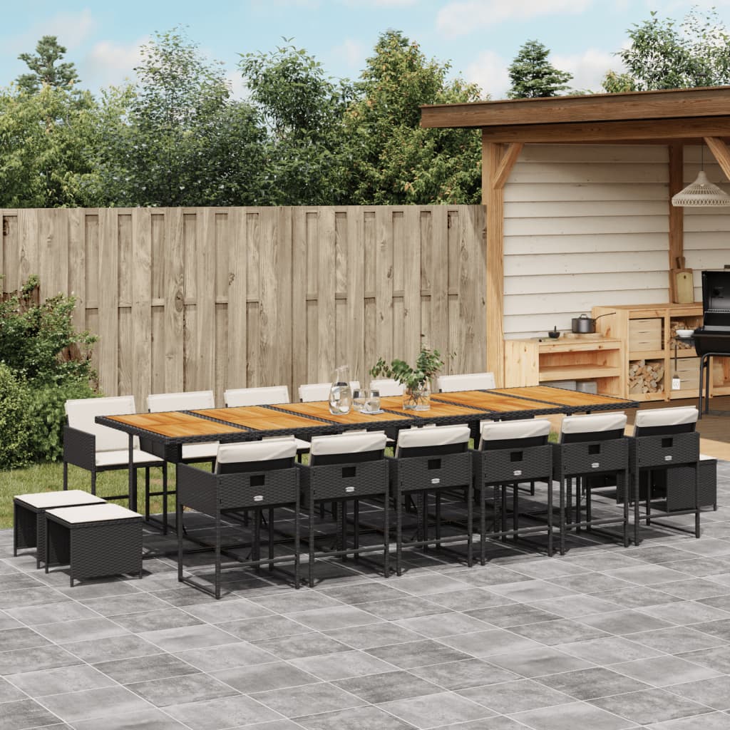 Set Mobilier De Exterior Cu Perne, 11 Piese, Negru, Poliratan