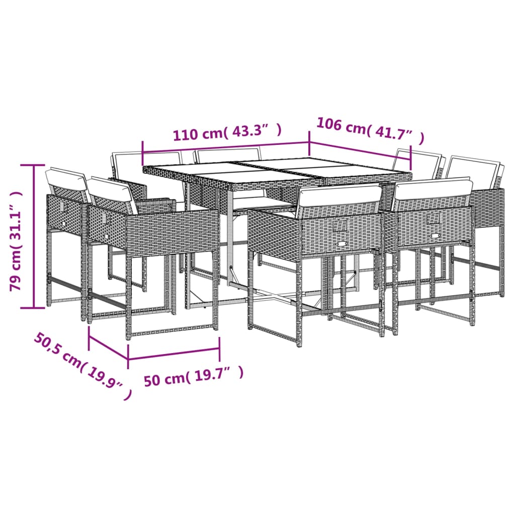 Set Mobilier De Grădină Cu Perne, 9 Piese, , Poliratan