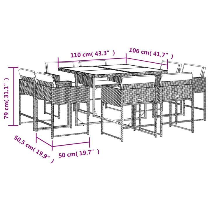 Set Mobilier De Grădină Cu Perne, 9 Piese, , Poliratan