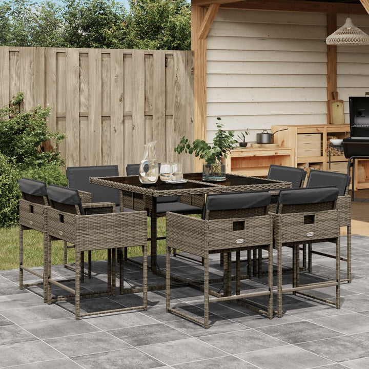 Set Mobilier De Grădină Cu Perne, 9 Piese, , Poliratan