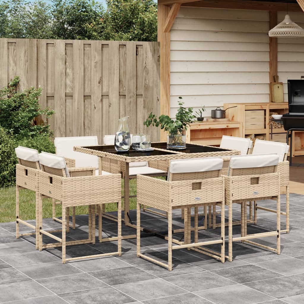 Set Mobilier De Grădină Cu Perne, 9 Piese, , Poliratan