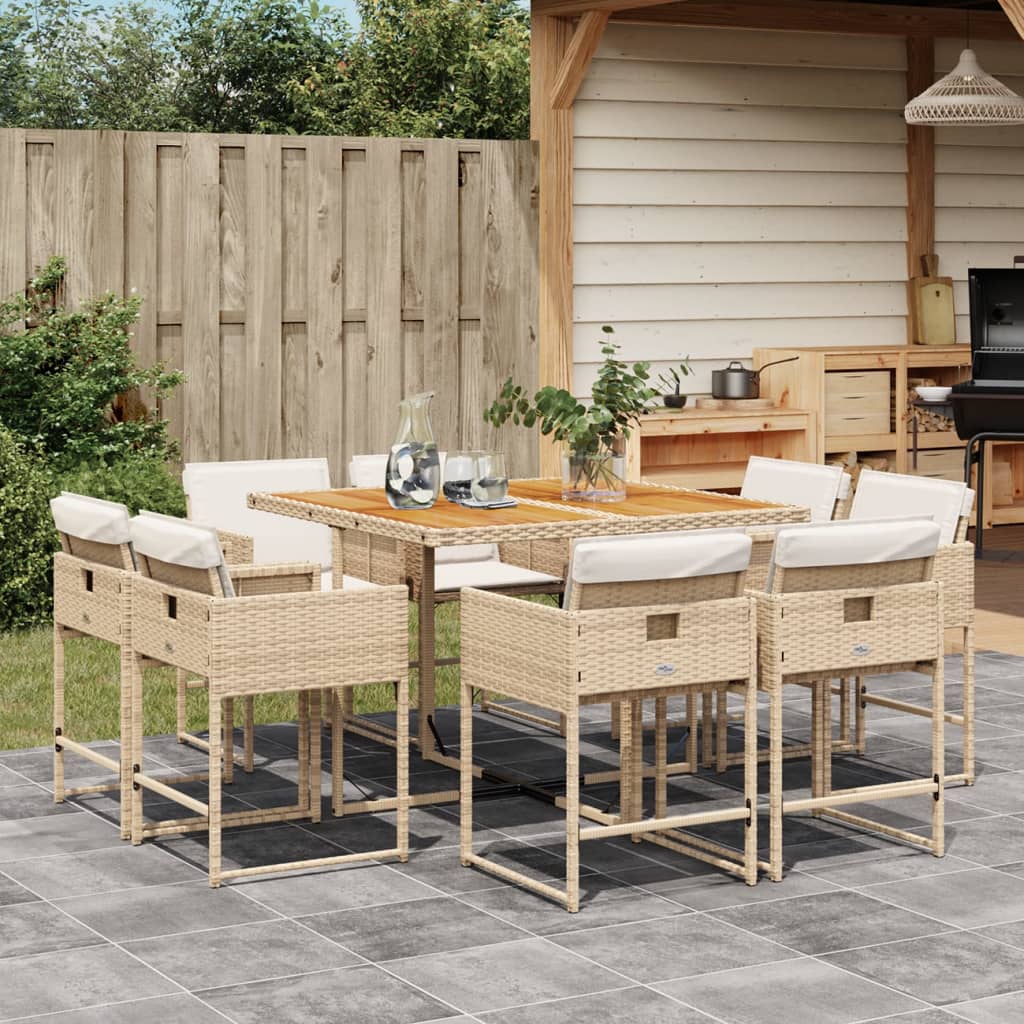 Set Mobilier De Grădină Cu Perne, 9 Piese, , Poliratan