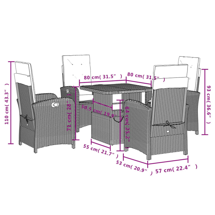 Set Mobilier De Grădină Cu Perne, 5 Piese, Negru, Poliratan