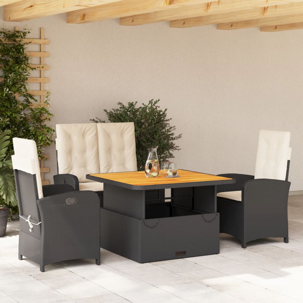 Set Mobilier De Grădină Cu Perne, 5 Piese, Negru, Poliratan