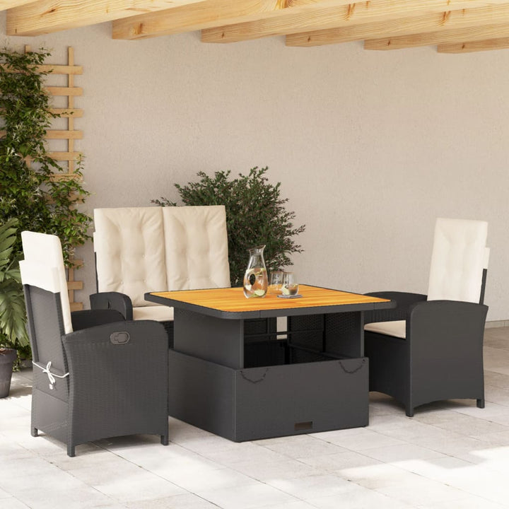 Set Mobilier De Grădină Cu Perne, 5 Piese, Negru, Poliratan