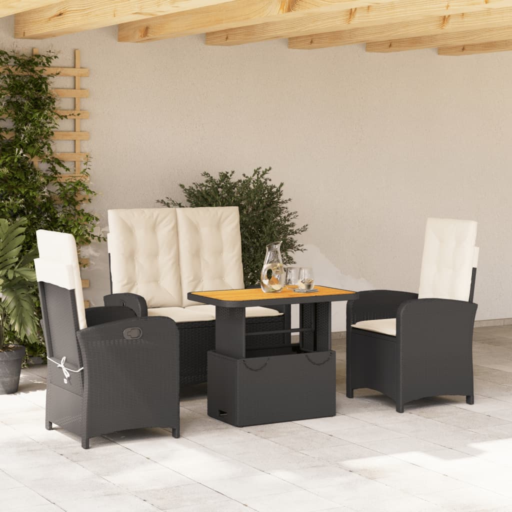 Set Mobilier De Grădină Cu Perne, 5 Piese, Negru, Poliratan