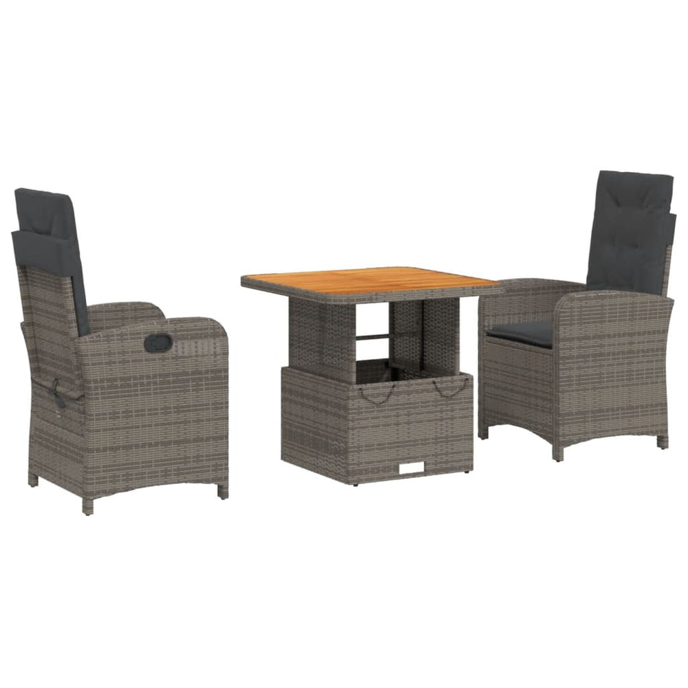 Set Mobilier De Grădină Cu Perne, 3 Piese, Gri, Poliratan