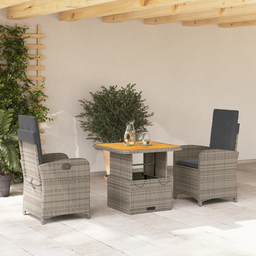 Set Mobilier De Grădină Cu Perne, 3 Piese, Gri, Poliratan