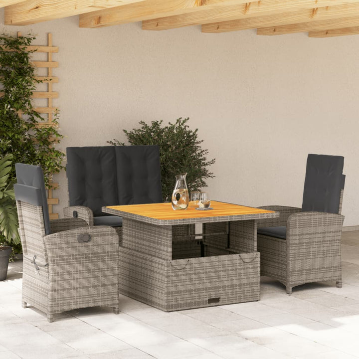 Set Mobilier De Grădină Cu Perne, 3 Piese, Gri, Poliratan