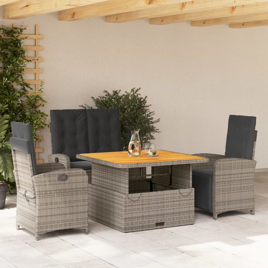 Set Mobilier De Grădină Cu Perne, 3 Piese, Gri, Poliratan