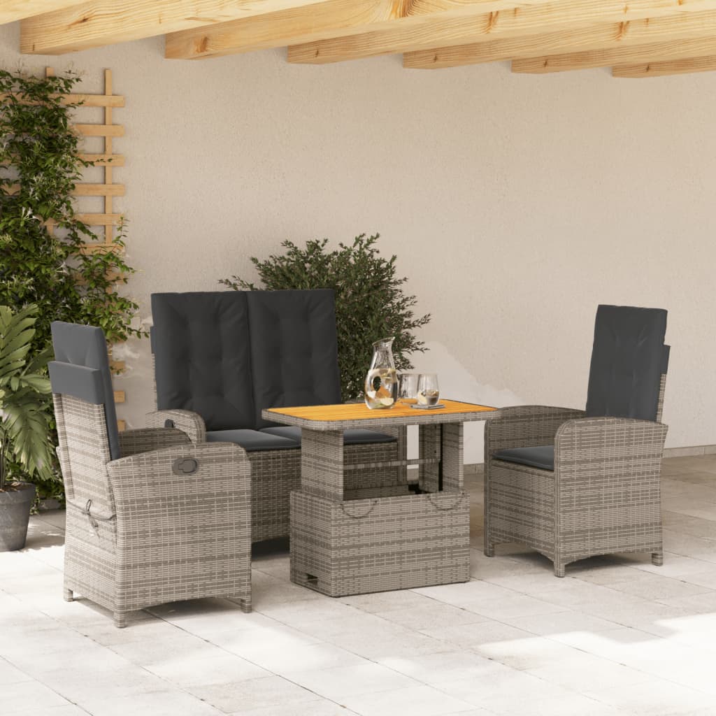 Set Mobilier De Grădină Cu Perne, 3 Piese, Gri, Poliratan