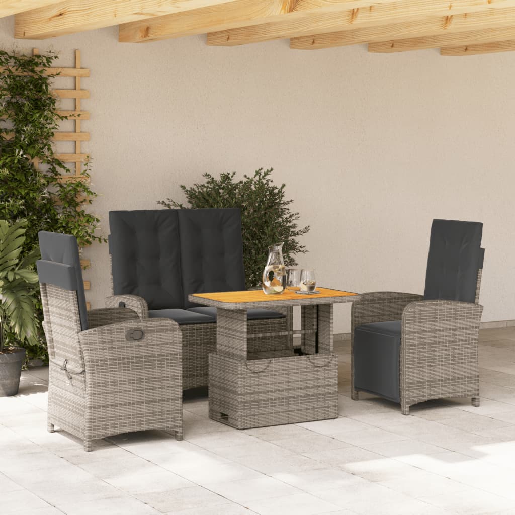 Set Mobilier De Grădină Cu Perne, 3 Piese, Gri, Poliratan