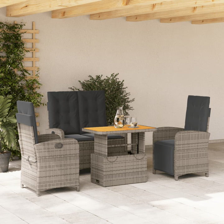 Set Mobilier De Grădină Cu Perne, 3 Piese, Gri, Poliratan