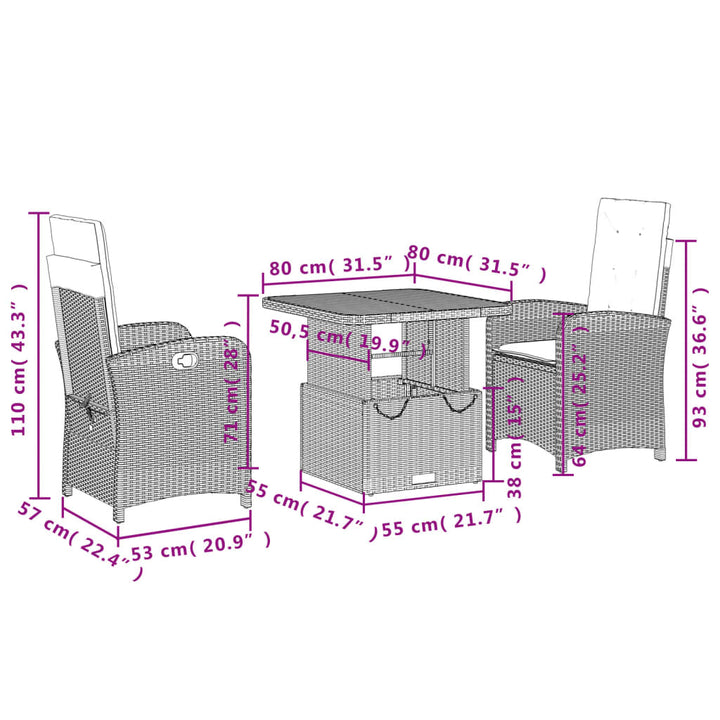 Set Mobilier De Grădină Cu Perne, 3 Piese, Bej, Poliratan