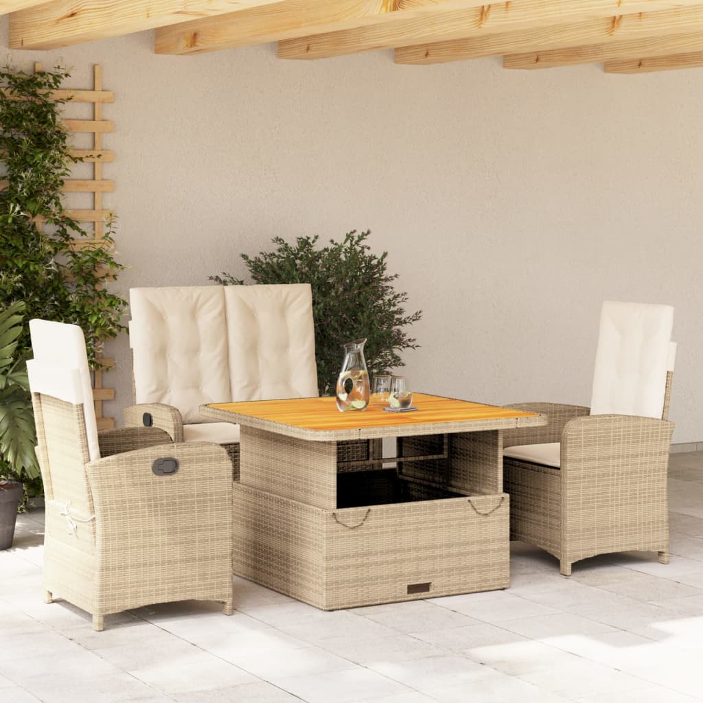 Set Mobilier De Grădină Cu Perne, 3 Piese, Bej, Poliratan