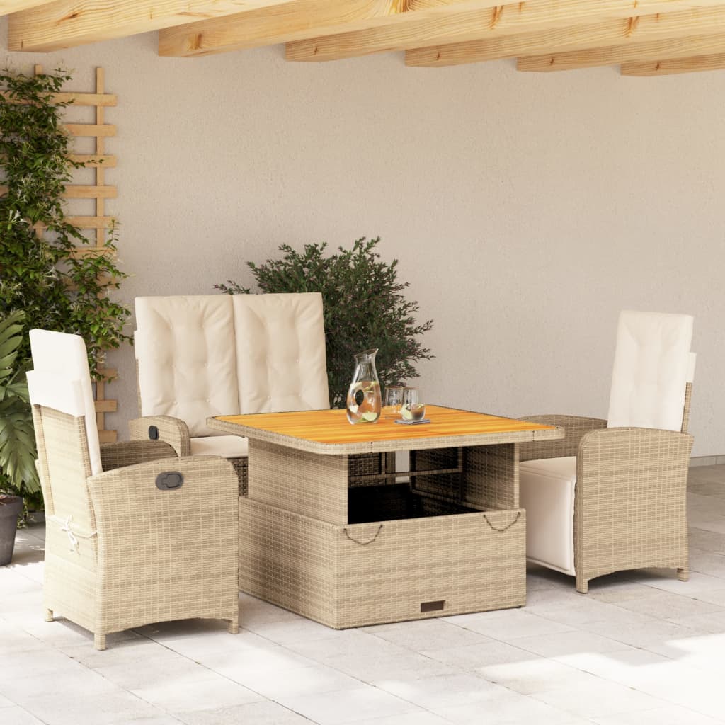 Set Mobilier De Grădină Cu Perne, 3 Piese, Bej, Poliratan