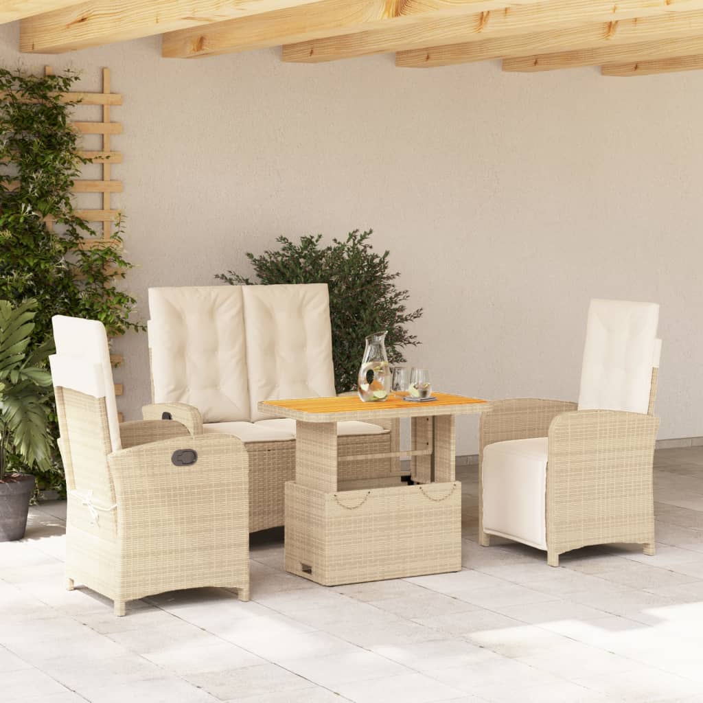 Set Mobilier De Grădină Cu Perne, 3 Piese, Bej, Poliratan
