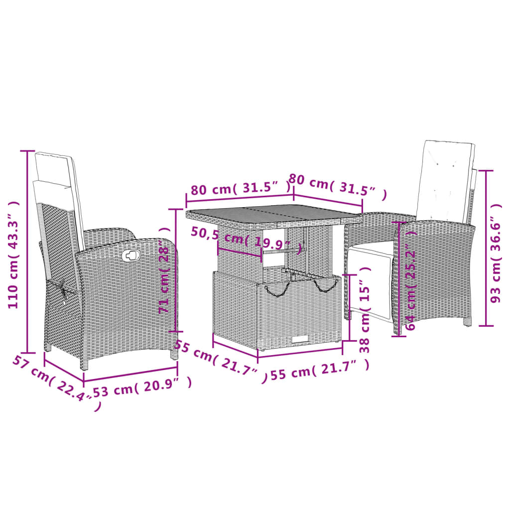 Set Mobilier De Grădină Cu Perne, 3 Piese, Bej, Poliratan
