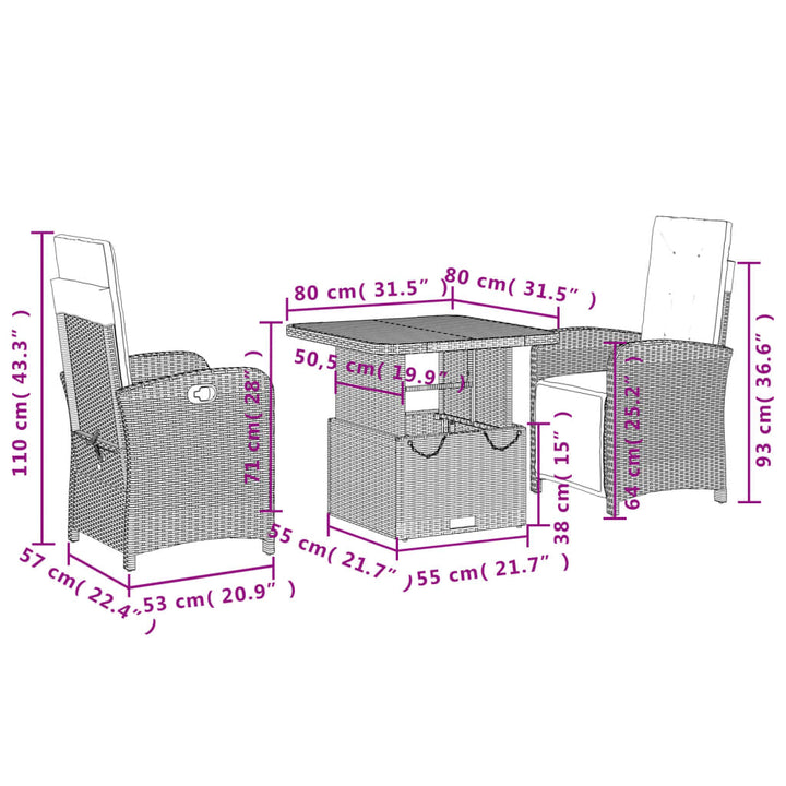 Set Mobilier De Grădină Cu Perne, 3 Piese, Bej, Poliratan