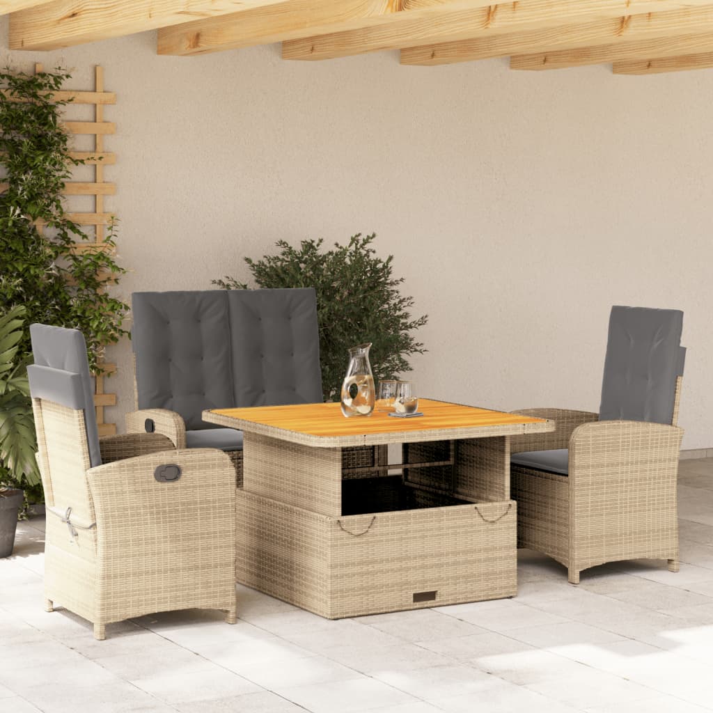 Set Mobilier De Grădină Cu Perne, 3 Piese, Bej, Poliratan
