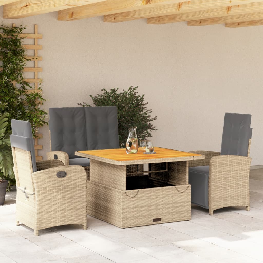 Set Mobilier De Grădină Cu Perne, 3 Piese, Bej, Poliratan