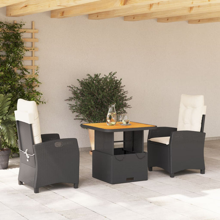 Set Mobilier De Grădină Cu Perne, 3 Piese, Negru, Poliratan