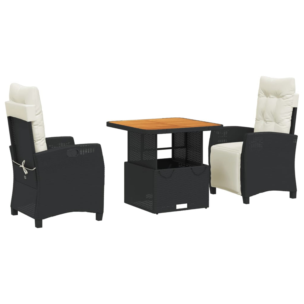Set Mobilier De Grădină Cu Perne, 3 Piese, Negru, Poliratan