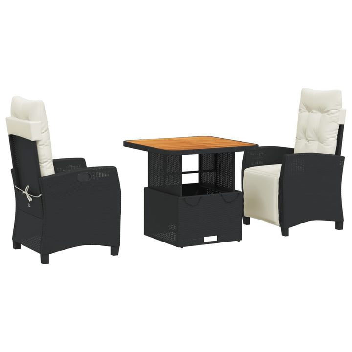 Set Mobilier De Grădină Cu Perne, 3 Piese, Negru, Poliratan