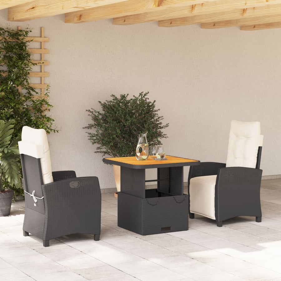 Set Mobilier De Grădină Cu Perne, 3 Piese, Negru, Poliratan