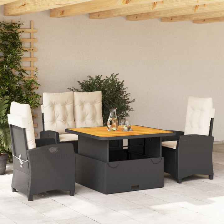 Set Mobilier De Grădină Cu Perne, 3 Piese, Negru, Poliratan