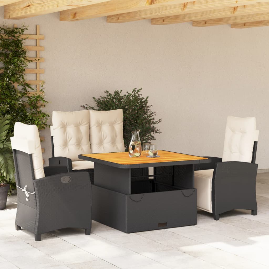 Set Mobilier De Grădină Cu Perne, 3 Piese, Negru, Poliratan