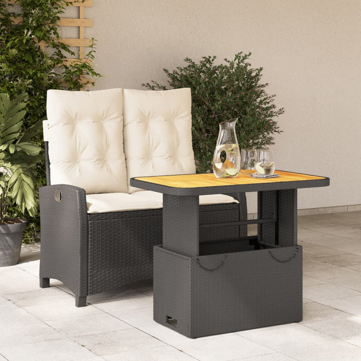 Set Mobilier De Grădină Cu Perne, 3 Piese, Negru, Poliratan