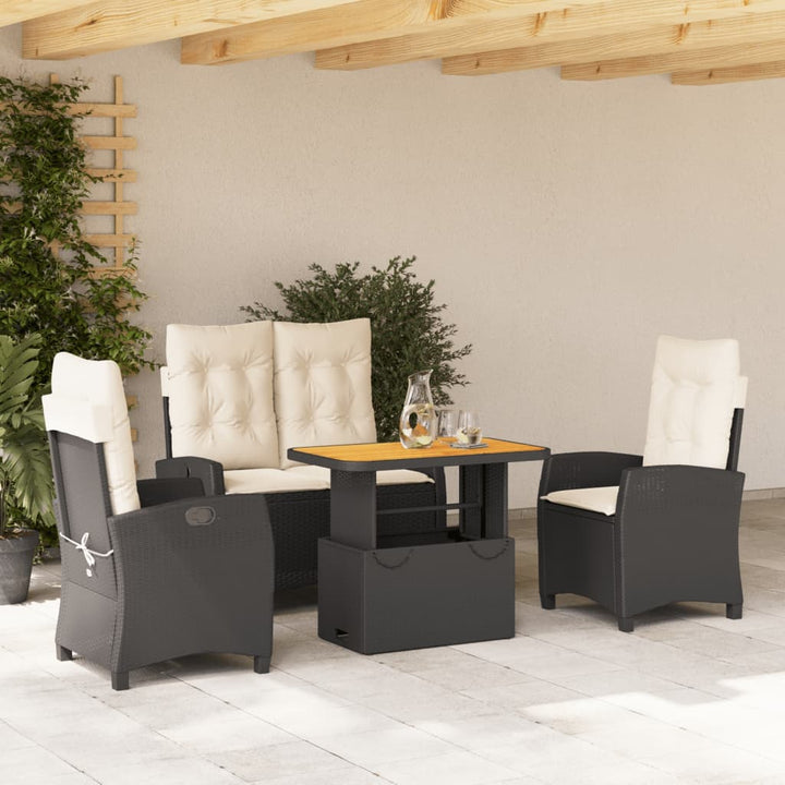 Set Mobilier De Grădină Cu Perne, 3 Piese, Negru, Poliratan