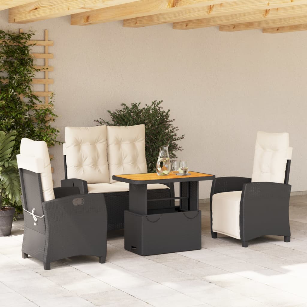 Set Mobilier De Grădină Cu Perne, 3 Piese, Negru, Poliratan