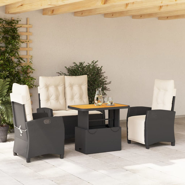 Set Mobilier De Grădină Cu Perne, 3 Piese, Negru, Poliratan