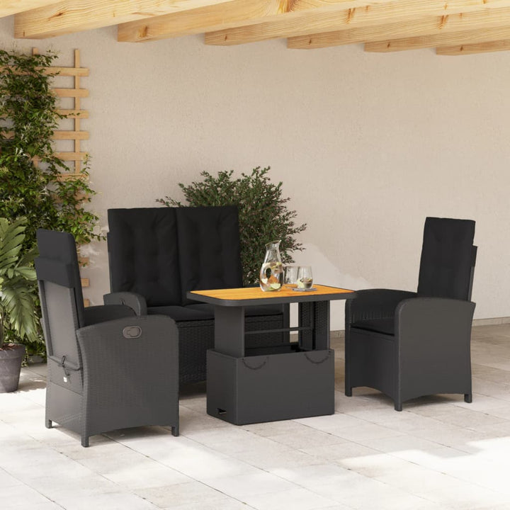 Set Mobilier De Grădină Cu Perne, 4 Piese, Negru, Poliratan
