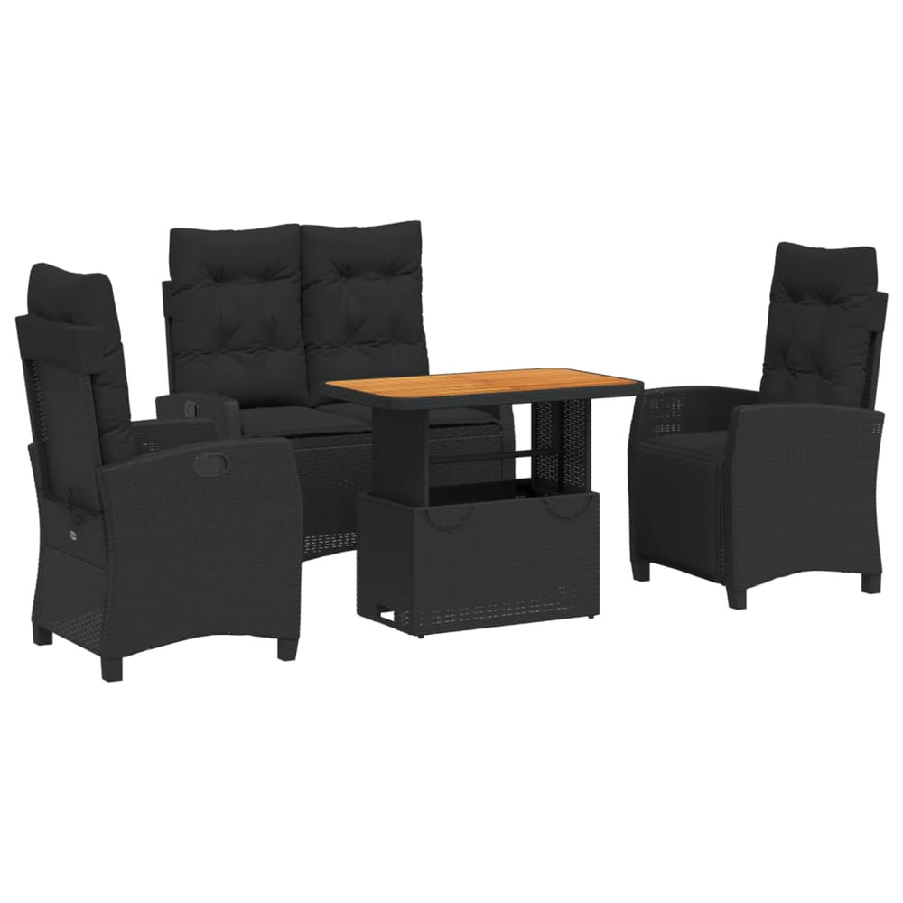 Set Mobilier De Grădină Cu Perne, 4 Piese, Negru, Poliratan