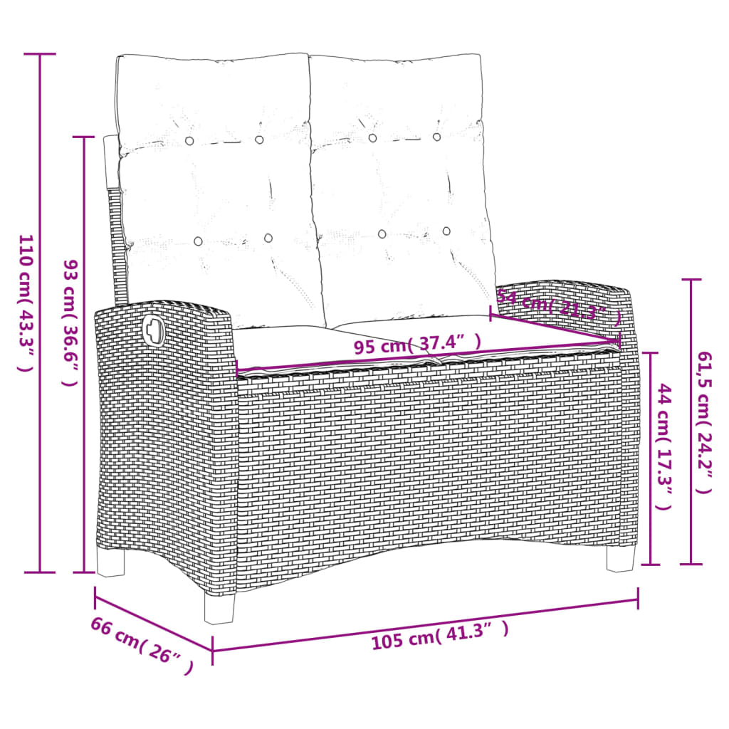 Set Mobilier De Grădină Cu Perne, 2 Piese, Gri, Poliratan