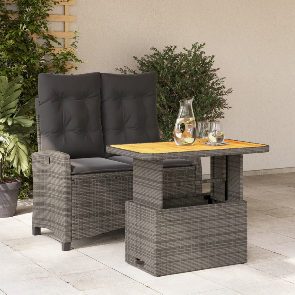 Set Mobilier De Grădină Cu Perne, 2 Piese, Gri, Poliratan