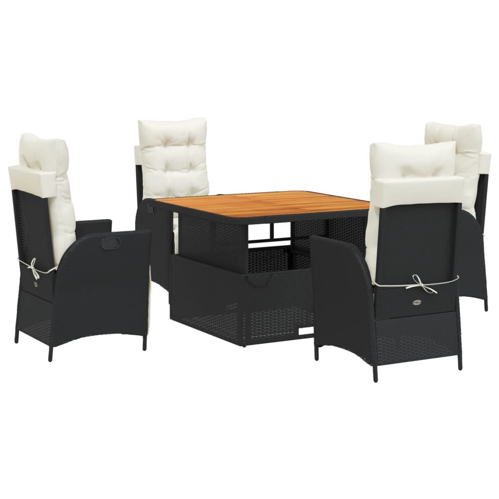 Set Mobilier De Grădină Cu Perne, 5 Piese, Negru, Poliratan