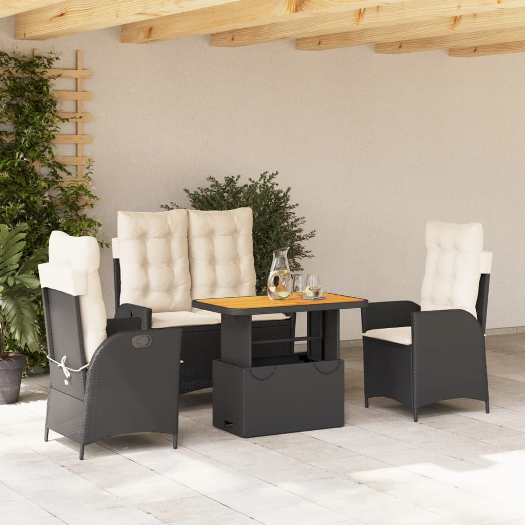 Set Mobilier De Grădină Cu Perne, 5 Piese, Negru, Poliratan