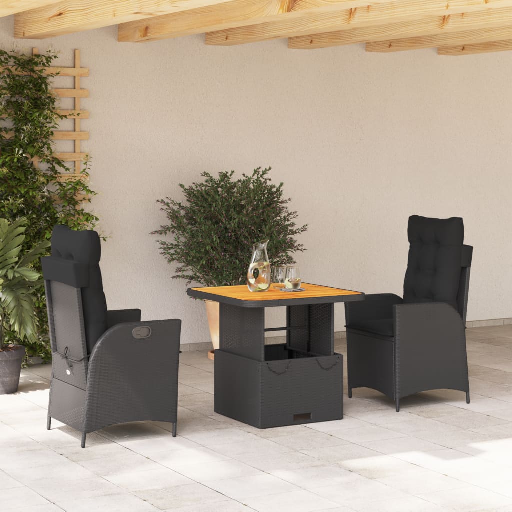 Set Mobilier De Grădină Cu Perne, 2 Piese, Negru, Poliratan