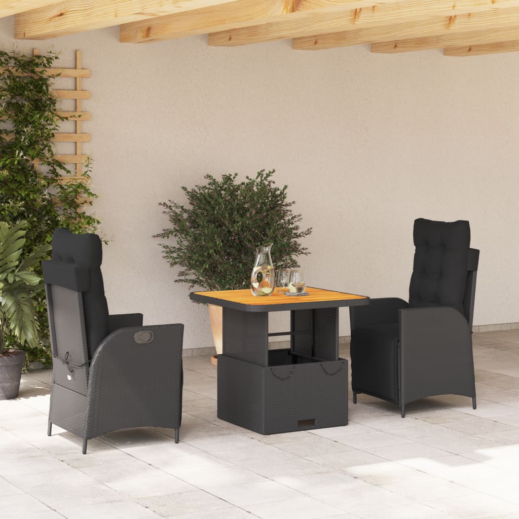Set Mobilier De Grădină Cu Perne, 2 Piese, Negru, Poliratan