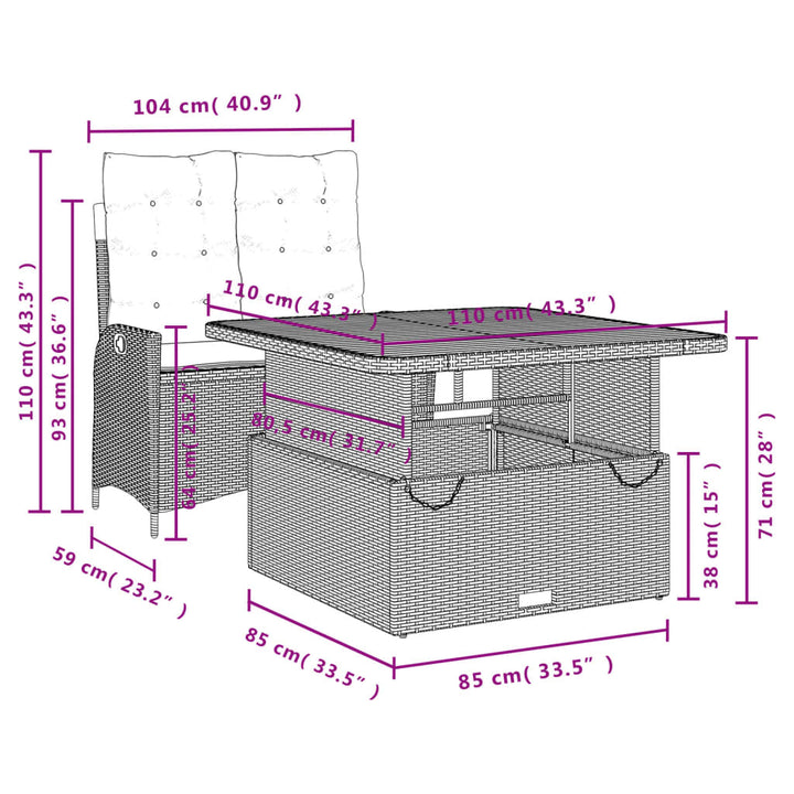 Set Mobilier De Grădină Cu Perne, 2 Piese, Negru, Poliratan