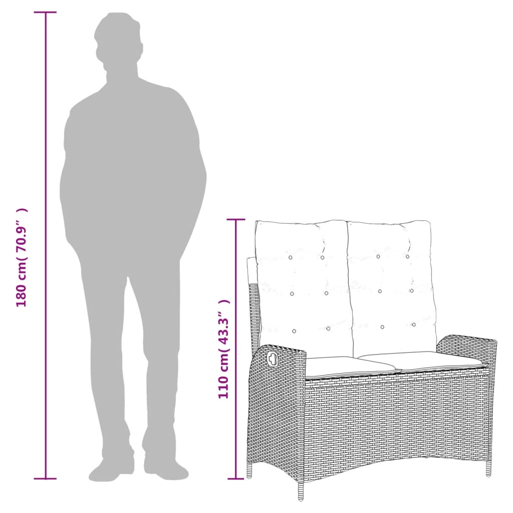 Set Mobilier De Grădină Cu Perne, 2 Piese, Negru, Poliratan