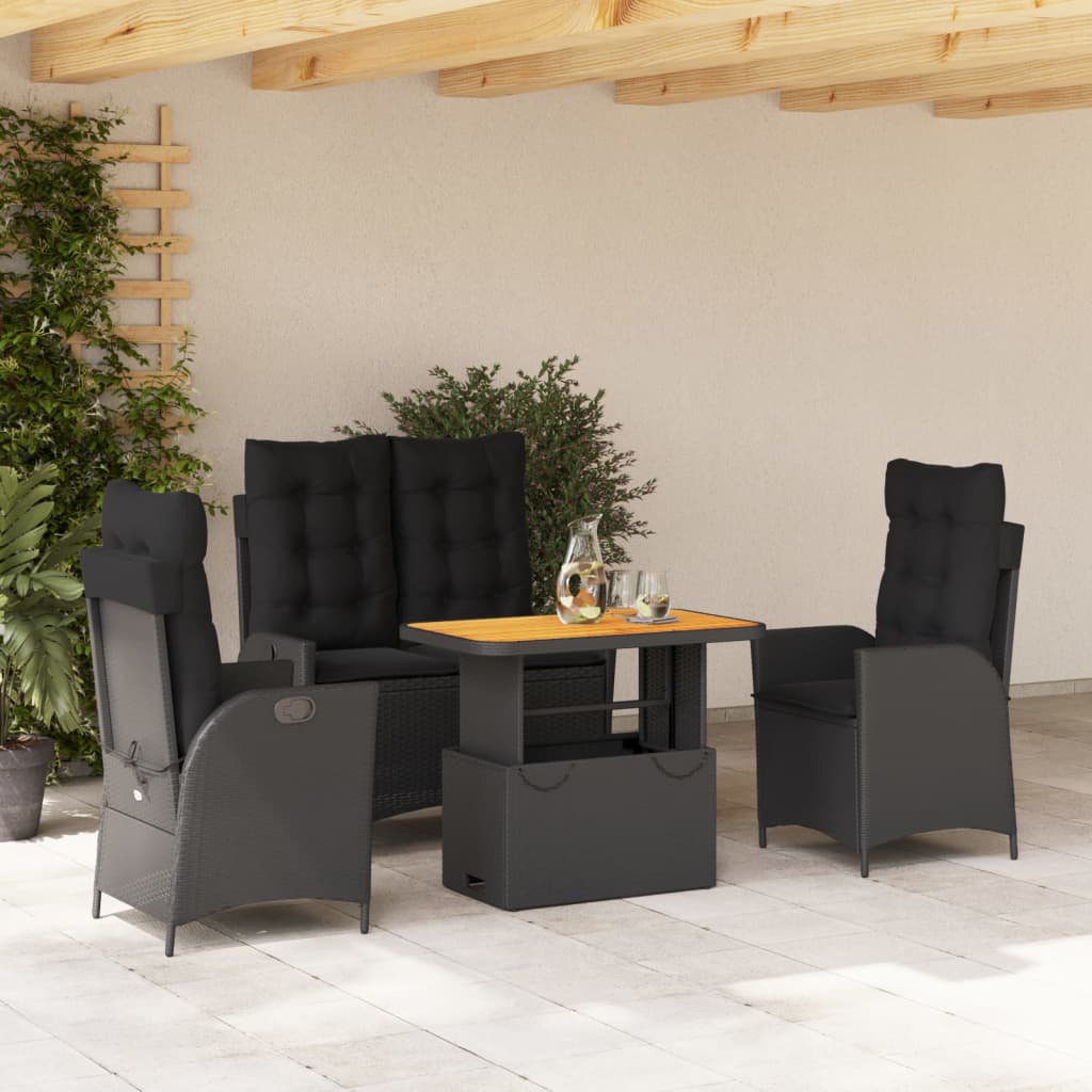 Set Mobilier De Grădină Cu Perne, 2 Piese, Negru, Poliratan