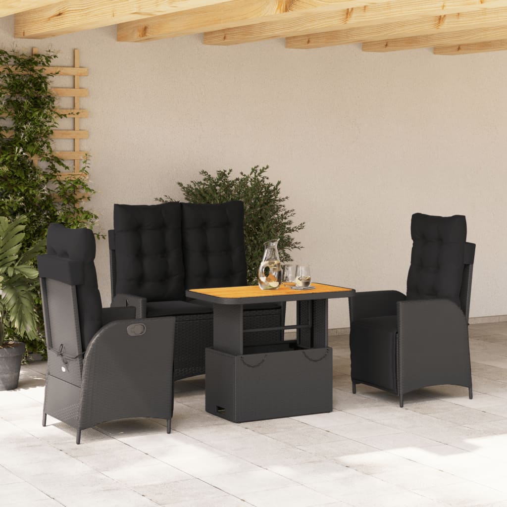 Set Mobilier De Grădină Cu Perne, 2 Piese, Negru, Poliratan