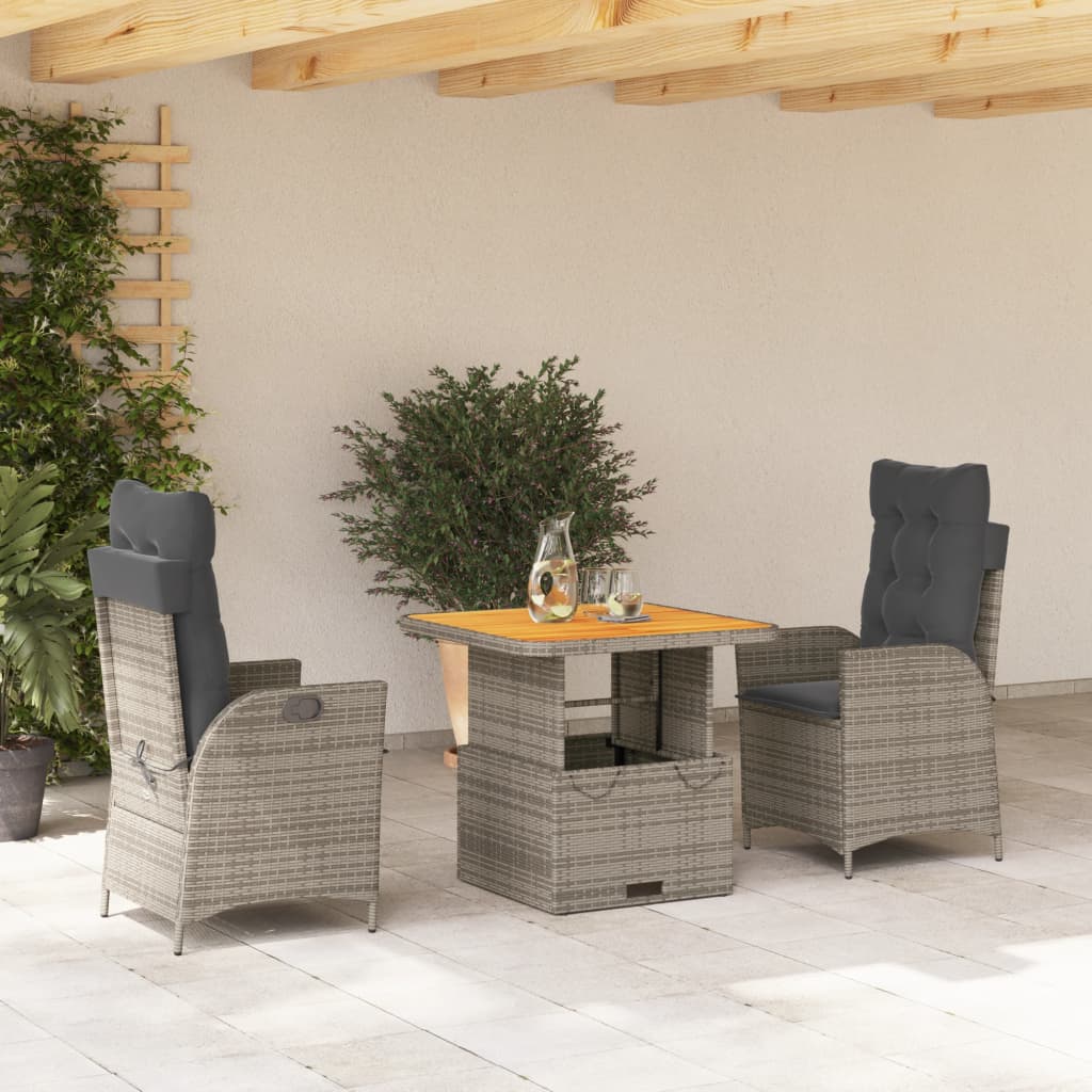 Set Mobilier De Grădină Cu Perne, 2 Piese, Gri, Poliratan
