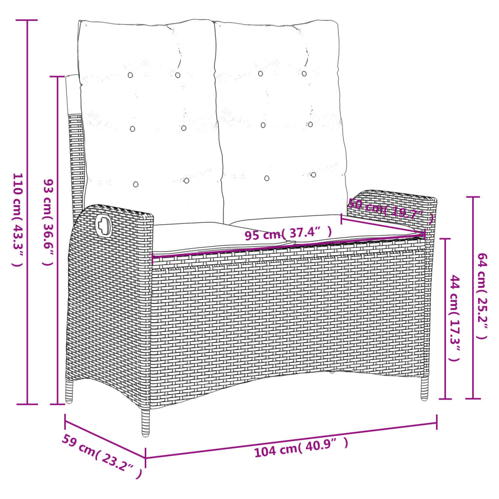 Set Mobilier De Grădină Cu Perne, 2 Piese, Gri, Poliratan